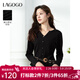 LAGOGOV領(lǐng)顯瘦修身T恤女拉谷谷2025年夏秋季新款花邊拼接長(cháng)袖上衣 黑色 M