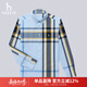 哈吉斯（HAZZYS）男裝 春秋款男襯衣撞色格紋英倫長(cháng)袖襯衫男ASCZK1BAK04 天藍色SL L （175/96A 48）