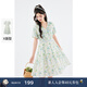 詩(shī)凡黎獨特荷葉領(lǐng)連衣裙2024年夏新款女繡印重工結構裙小眾獨特裙 綠色 M 160/84A