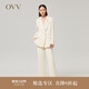 OVV秋冬熱賣(mài)女裝絲絨材質(zhì)燈芯絨休閑直筒休閑套裝西褲 米白A3 L
