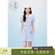 紫涵（ZIHAN）紫涵假兩件撞色翻領(lǐng)連衣裙女夏季新款甜美單排扣短袖a字短裙 藍條 S
