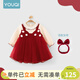 優(yōu)奇女童連衣裙春秋裝紅色裙子嬰兒一周歲女寶寶抓周宴兒童洋氣公主裙 紅色波點(diǎn)連衣裙+發(fā)帶 90