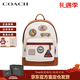 蔻馳（COACH）女包 West 新款貼花牛皮書(shū)包背包旅行包雙肩包 送女友節日送禮 白棕色 32*42.5*15cm