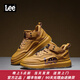 Lee男鞋春季新款休閑鞋厚底高幫鞋潮牌運動(dòng)板鞋懶人免系帶套腳鞋子男 土黃色 42 【偏大/請拍小一碼】