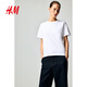 H&M女裝T恤春季打底衫合身簡(jiǎn)約休閑時(shí)尚圓領(lǐng)短袖內搭上衣0963662 白色139 M 165/96