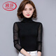 浪莎2026春秋新款高領(lǐng)網(wǎng)紗打底衫長(cháng)袖純色t恤女生修身蕾絲上衣潮 黑色 高嶺 L 偏小