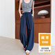 望辰藏青色亞麻闊腿褲女2026新款夏季薄款垂感老錢(qián)風(fēng)冰絲山本彎刀褲子 藏青常規款 （推薦身高155-165CM） S 建議（90-105斤）選