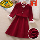 G.duck女童小香風(fēng)套裝2025新年衣服紅色兒童裝加絨拜年服女大童冬裝裙子 紅色 【銀狐絨】 130 cm