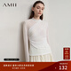 AMII女裝2025秋季新款極簡(jiǎn)氣質(zhì)圓領(lǐng)修身彈力網(wǎng)紗針織透膚打底 米白 M