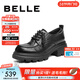 百麗（Belle）復古牛皮牛津鞋女2026春新商場(chǎng)款厚底增高JK樂(lè )福鞋E9N1DAM6 黑色 37