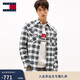 TOMMY JEANS秋冬男裝純棉微抓絨法蘭絨通勤復古漸變格紋長(cháng)袖襯衫外套