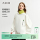 AMII女裝2026春季新款學(xué)院風(fēng)撞色高領(lǐng)大落肩加絨不倒絨衛衣女 米白 XL