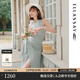 歌力思（ELLASSAY）25夏季新款棉抽褶不規則條紋修身顯瘦無(wú)袖連衣裙女EWB362Y05500 綠條紋 S