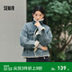 森馬（Semir）牛仔外套女拼接仿兔毛翻領(lǐng)寬松潮流港風(fēng)冬季落肩夾棉夾克復古 牛仔淺黃泥染80331 L