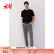 H&M男裝牛仔褲春季復古直筒牛仔褲黑色中腰彈力5袋式長(cháng)褲1008549 深灰色 L 175/86