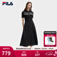 FILA斐樂(lè )官方女子連衣裙夏新款時(shí)尚休閑簡(jiǎn)約修身短袖連身裙 正黑色-BK L 170/88A/L