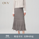 OVV秋冬熱賣(mài)女裝絲羊毛豎條紋肌理自然卷邊針織半裙 駝色（凈色）A4 M