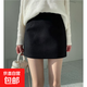 黑色毛呢半身裙女秋冬短裙2025新款顯瘦高腰緊身包臀裙呢子一步裙 黑色/自帶內襯 M