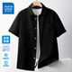 真維斯（Jeanswest）冰絲短袖襯衫男士外套夏季薄款工裝潮牌寬松上衣夏天高級感襯衣服 【冰絲涼感】黑色(純色) 3XL (體重180-205斤)