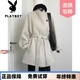 花花公子（PLAYBOY）品牌2026秋冬季新款氣質(zhì)感短款小個(gè)子毛呢紫色雙面羊絨大衣女 米色 S 80-120斤