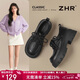 ZHR樂(lè )福鞋女增高厚底英倫風(fēng)小皮鞋女系帶通勤百搭單鞋女 KN165黑色38