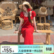 西遇紅色波點(diǎn)連衣裙女2026年夏季新款度假風(fēng)方領(lǐng)a字收腰法式長(cháng)裙 紅色 S (155)