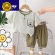G.duck男童夏裝套裝兒童洋氣棉麻薄款透氣小男孩衣服寶寶夏季 綠色-24028口袋M熊 100 cm