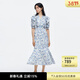 moussy&sly新品法式浪漫風(fēng)優(yōu)雅五分袖碎花連衣裙030ISZ33-5361 混合藍色117 均碼