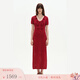 Fabrique棉麻鉤花V領(lǐng)綁帶針織連衣裙春季 紅色 S