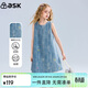 ASK JUNIOR兒童裙子夏中大童牛仔裙女童無(wú)袖背心裙青少年蝴蝶結連衣裙 170