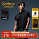 卡賓（CABBEEN）【液氨絲光珠地】Polo衫男肌理提花拼接條紋短袖Polo衫男 煤黑色01 L /175/50