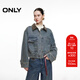 ONLY2025夏季新款酷颯拼接PU翻領(lǐng)落肩寬松牛仔外套女|125354008 J34 390洗水牛仔藍 S