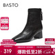 百思圖25冬時(shí)裝靴潮流方頭女短靴F5011DD5 黑色 37