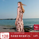 三彩2025夏季新款U領(lǐng)浪漫碎花雪紡裙印花大擺連衣裙長(cháng)裙M