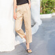 茵曼2025夏裝新款九分褲哈羅褲通勤橡筋腰蘿卜褲 卡其色 28