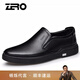 零度男鞋休閑鞋新款男鞋頭層牛皮鞋柔軟舒適套腳豆豆鞋男士商務(wù)休閑鞋 商場(chǎng)同款-黑色 41