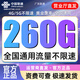中國聯(lián)通（UNICOM）流量卡純上網(wǎng)聯(lián)通流量卡長(cháng)期本地號碼全國通用無(wú)限超大流量非永久套餐大王卡 廣東卡-28元260G全國通用+本地歸屬極速發(fā)卡