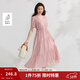 茵曼度假風(fēng)萊賽爾V領(lǐng)連衣裙2025夏季女裝新品氣質(zhì)通勤泡泡袖長(cháng)裙 淺粉色 L
