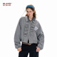 BJHG不計后果美式復古夾克女春季潮牌新款翻領(lǐng)短款上衣學(xué)院風(fēng)格紋外套 芭蕾灰 L