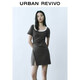 UR春季新款女裝撞色領(lǐng)褶皺開(kāi)衩短袖連衣裙UYY750056 中灰 M