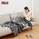 MUJI 羊毛披巾 圍巾圍脖男女 秋冬季 披肩 保暖 藏青色格紋/120*200cm