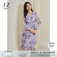 玖姿·安娜蔻【草木系列】雪紡印花木耳邊收腰連衣裙女2024春款 花紫 M