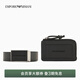 EMPORIO ARMANI/阿瑪尼官方旗艦【禮物】男士牛皮革拉鏈壓花腰帶卡包套裝秋冬 80001-黑色