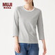 MUJI MUJI 女式 印度棉天竺編織 七分袖T恤 BBK01A0S 銀灰色X圖案 L