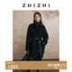 致知ZHIZHI 錦帳春 薄雙面呢皮襻裝飾長(cháng)毛呢大衣25年秋季 黛黑 S