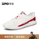 零度Zero男鞋休閑鞋男新款休閑真皮透氣皮鞋男士低幫鞋子男百搭小白鞋 白紅 40