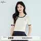 伊芙麗（eifini）伊芙麗圓領(lǐng)撞色繡花百搭天蠶絲薄款短袖針織衫2025夏季新款 米白 圓領(lǐng) S
