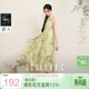 三彩2025夏季新款新中式掛脖連衣裙印花大擺寬松長(cháng)裙C
