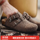 馬登復古雙排扣毛氈穆勒鞋男秋季新款懶人一腳蹬休閑外穿包頭拖鞋 摩卡棕   42 (260mm)