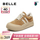 百麗（Belle）撞色厚底板鞋女冬季新款商場(chǎng)同款高幫大頭休閑鞋E6X1DDM5 棕色 38 (240mm)